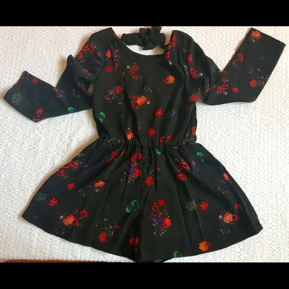 Darling Floral Print Girls Black Print Romper